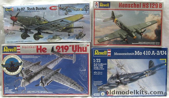 Revell 1/72 4127 Heinkel He-219 Owl / RH0142 Junkers Ju-87 G-2 or D-5 / 4332 Me-410 A-2/U4 / 4169 Henschel Hs-129B plastic model kit